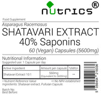 Nutrics® 5600mg SHATAVARI Extract Asparagus Racemosus - 100% Pure Highly Absorbable Strong V Capsules - Suitable for Vegan Vegetarian Halal & Kosher Diet- 60 Capsules (2 Month Supply)