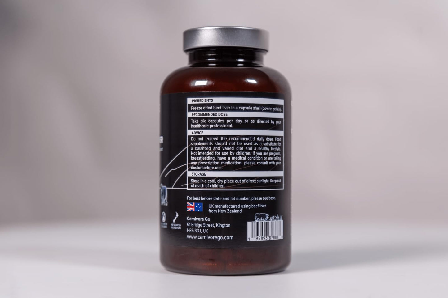 Carnivore Go 100% Grass Fed Beef Liver Capsules - for Energy, Immunity, Focus, Detoxification & Skin Health - 180, 500mg Desiccated Beef Liver Supplements - UK Made - No GMO, Hormones, Antibiotics