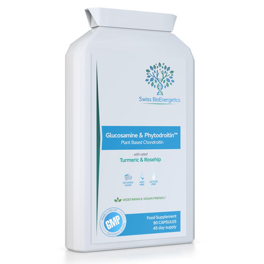 swiss bioenergetics Vegan Glucosamine Phytodroitin Complex 90 Capsules - with Plant Based Chondroitin, Turmeric, Rosehip and Vitamin C to Support Cartilage and Bones - UK Made