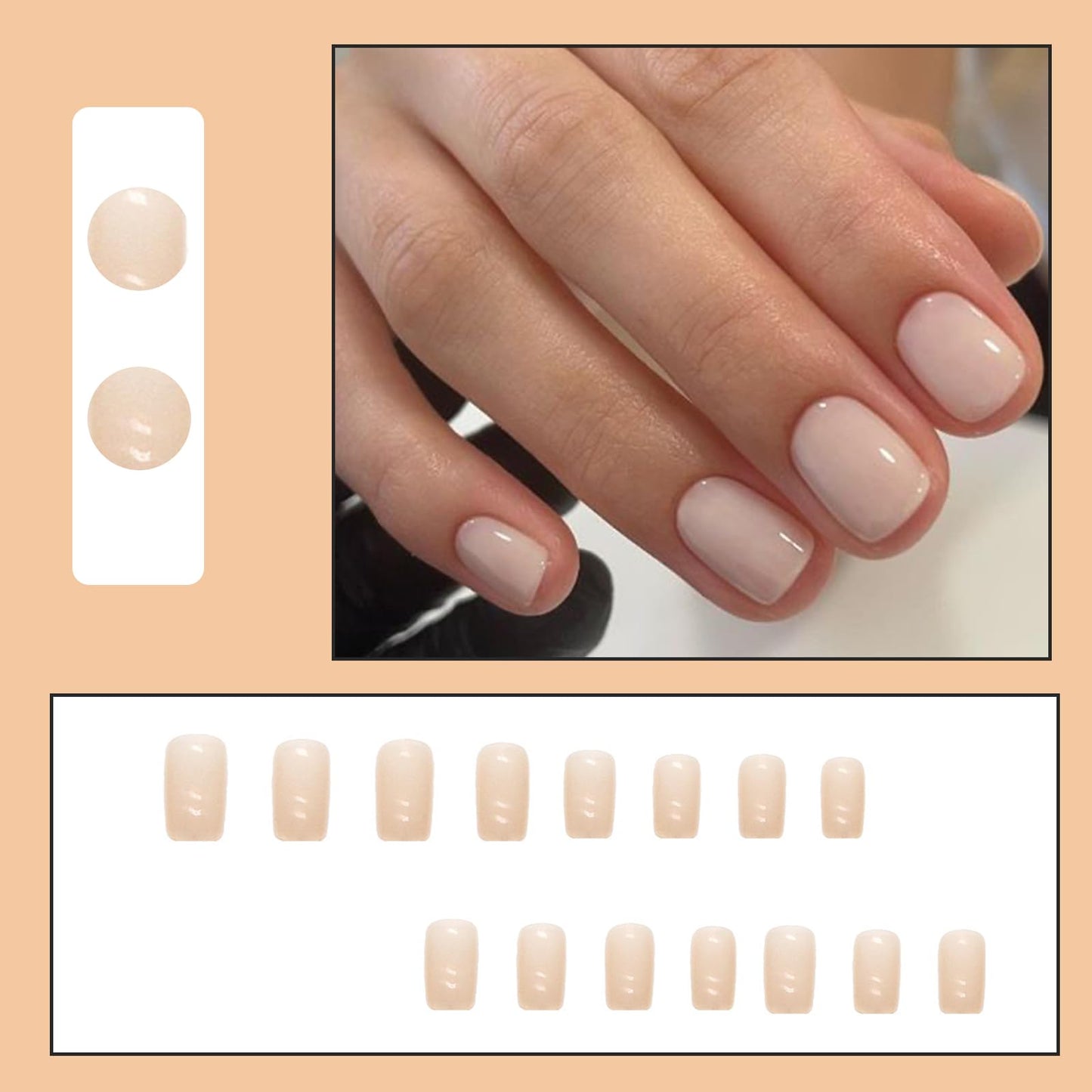 Ceboic 24Pcs Short Square False Nails Nude Pink Press on Nails French Pure Colour Fake Nails Kit Full Cover Acrylic Nails Tip Glossy Stick on Nails for Women Girls Nail Art Decorations
