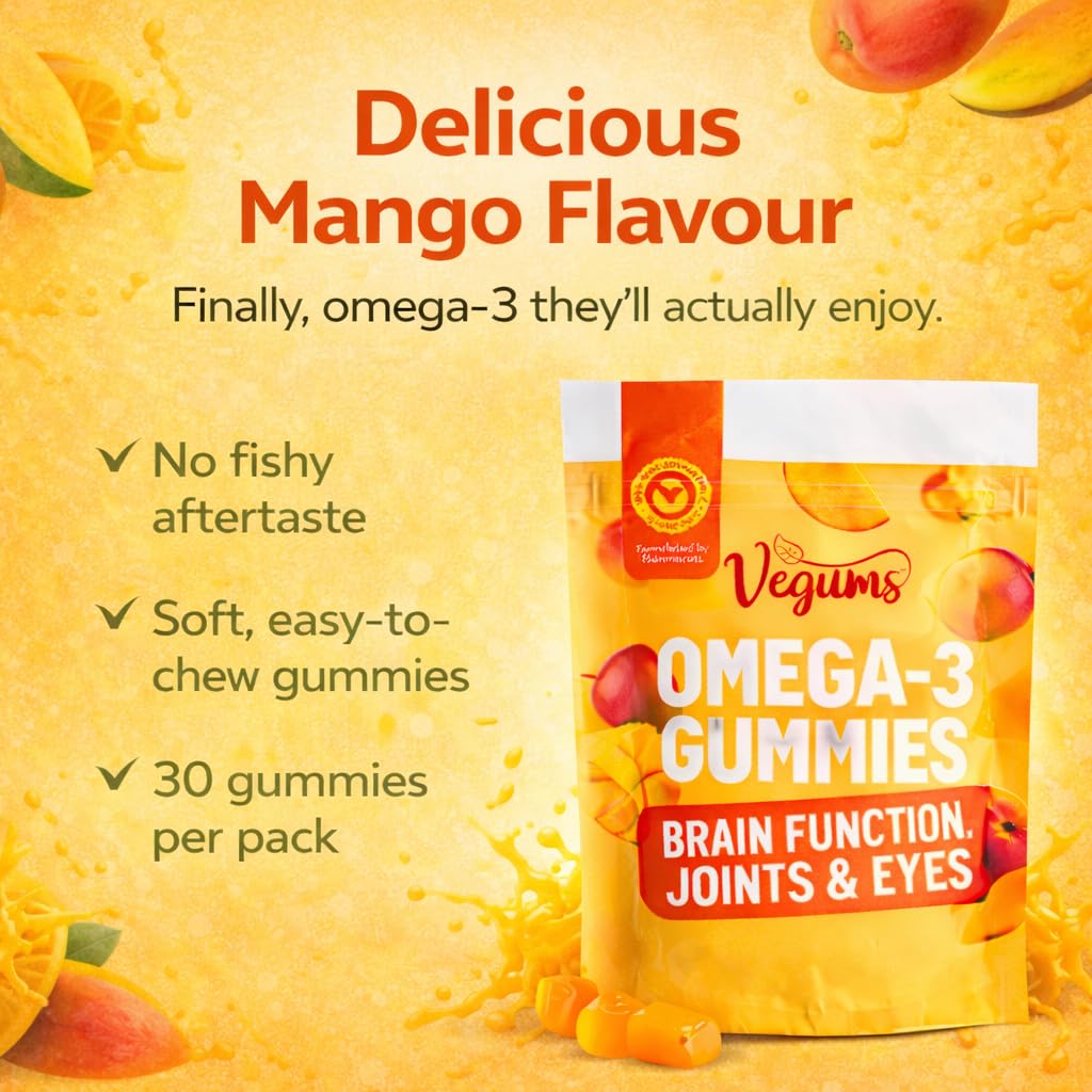 Vegums Omega 3 Gummies Vegan DHA EPA Algae Kids Adults 30 Gummies