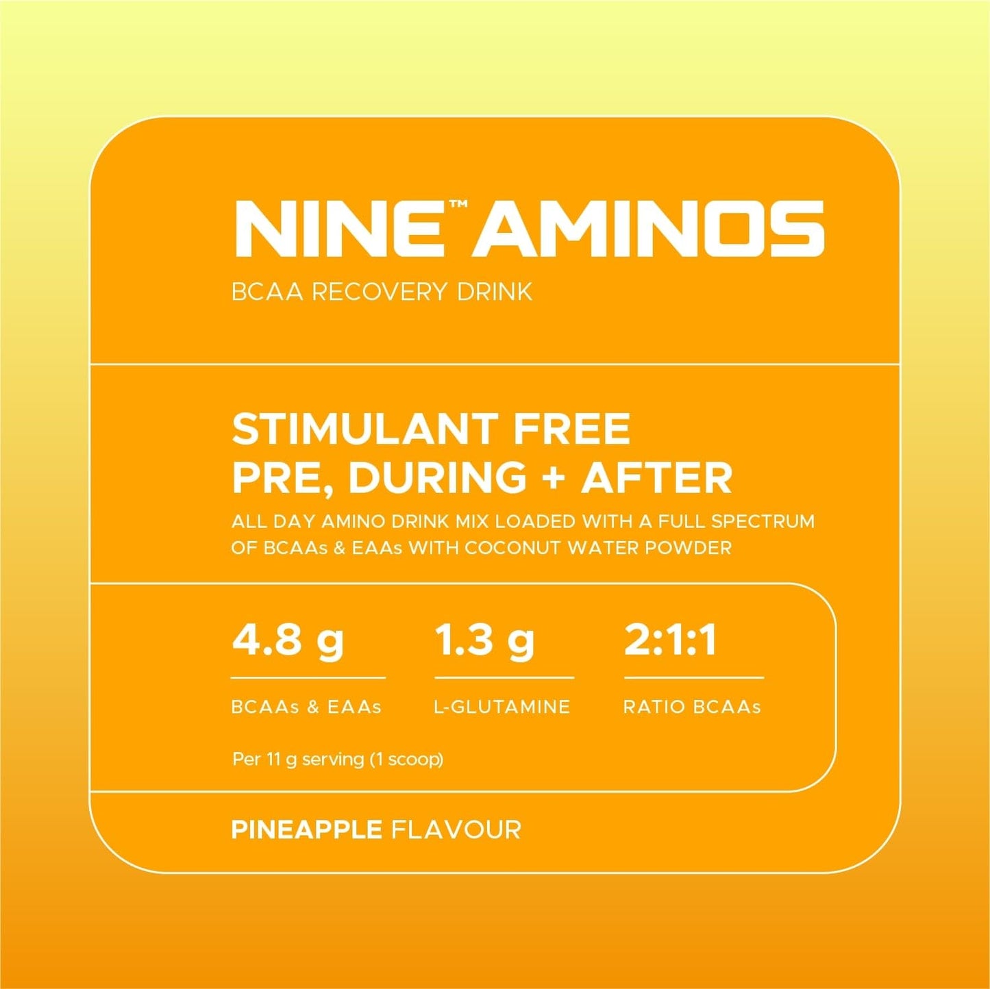 USN Nine Aminos – BCAA Amino Acids & EAA Essential Amino Acids Powder with Added Magnesium & Coconut Water Powder to Support Recovery and Hydration. Pineapple Flavour (330g – 30 Servings)