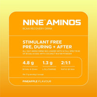 USN Nine Aminos – BCAA Amino Acids & EAA Essential Amino Acids Powder with Added Magnesium & Coconut Water Powder to Support Recovery and Hydration. Pineapple Flavour (330g – 30 Servings)