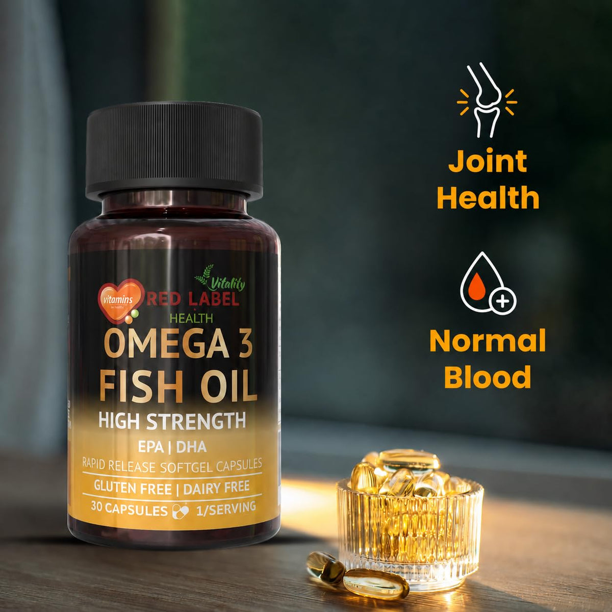 Red Label Health Omega 3 Fish Oil 1000mg, 30 Softgels (1 Month Supply), Double Strength 180mg EPA and 120mg DHA, Supports Eye, Heart & Brain Health for Men & Women - UK Made