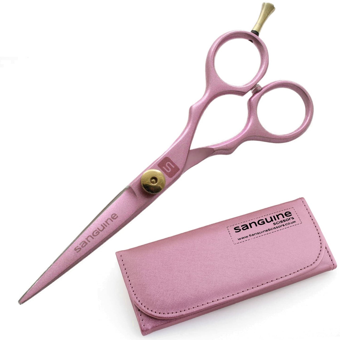 Sanguine Professional Pink Hair Scissors, Hairdressing Scissors for All Hair Cutting, 5.5 inch (14 cm) - Pink Presentation Case
