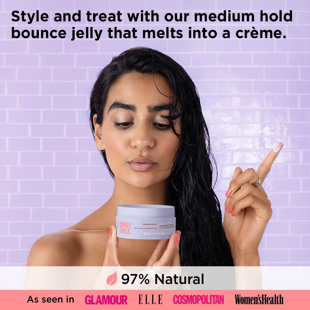 Noughty 97% Natural Howdy Curls Spring Back Gel Creme, Formulated for Curly and Wavy Hair, with Sea Kelp and Wheat Bran Extract 200ml