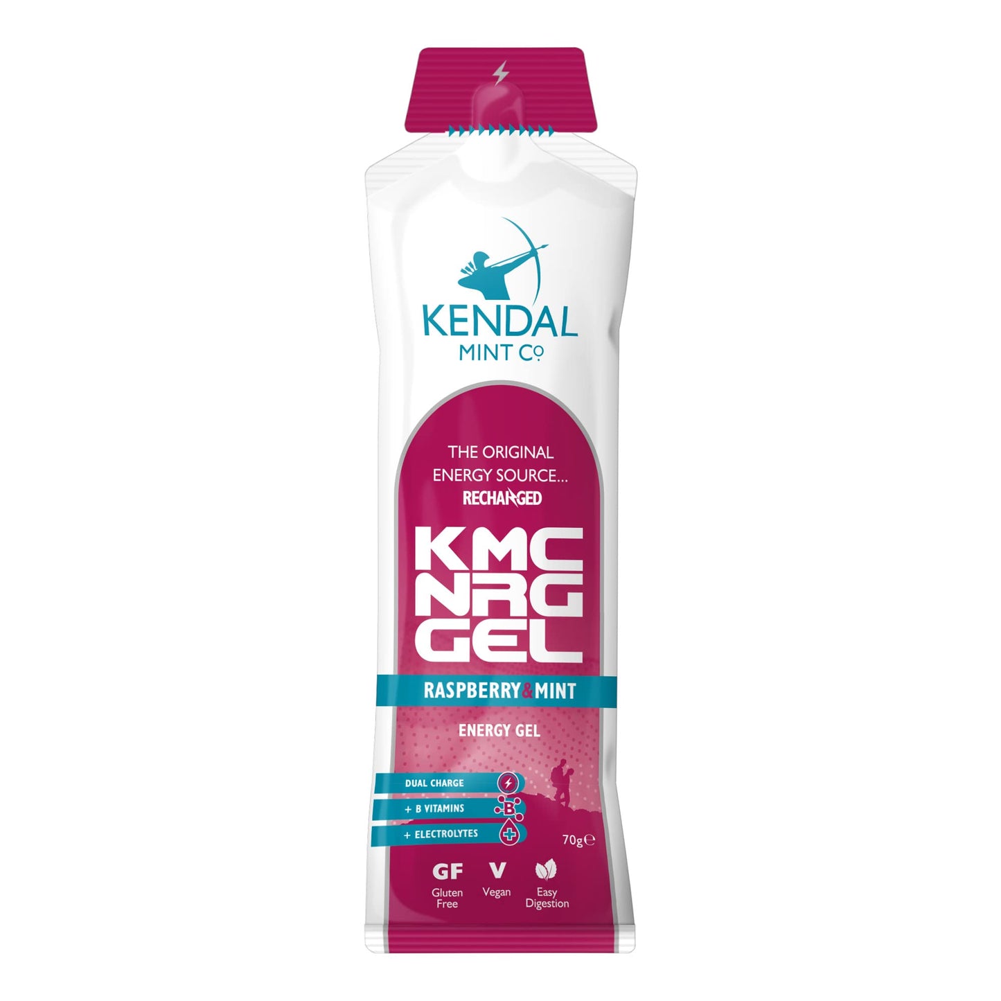 Kendal Mint Co. KMC NRG GEL: Refreshing Raspberry Mint Energy Gel | 27g Dual Carb | +Electrolytes | +B Vitamins | Informed Sport | Vegan | Gluten Free (6x70g)