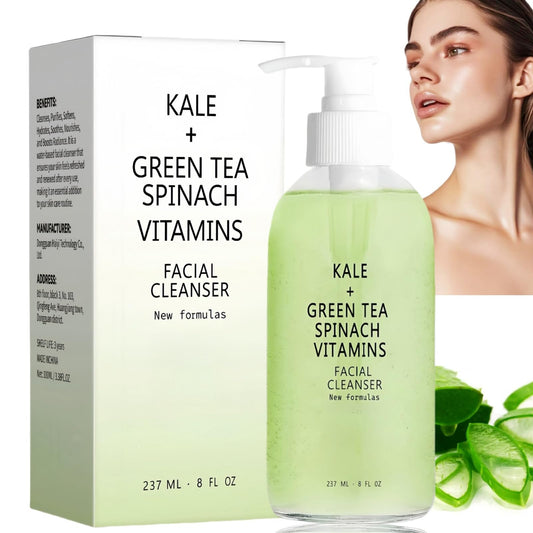 SingHao Kale + Green Tea Face Cleanser,Kale and Green Tea Spinach Vitamin Cleanser,Green Tea Foam Cleanser,Natural Face Wash for Deep Cleansing,Green Tea Age Prevention Cleanser,Gentle Facial Cleanser