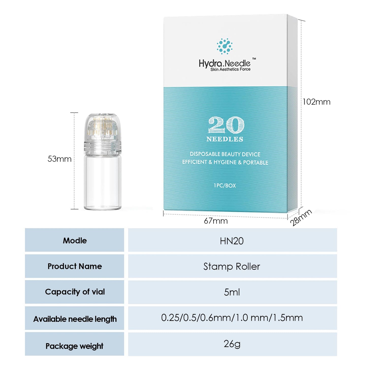 Lazzybeauty Hydra Needle 20 Derma Stamp Microneedling Pin Length 0.6 mm, Serum Applicator Bottle Reusable for Anti-aging Skin Care Hair Beard Growth Stimulation