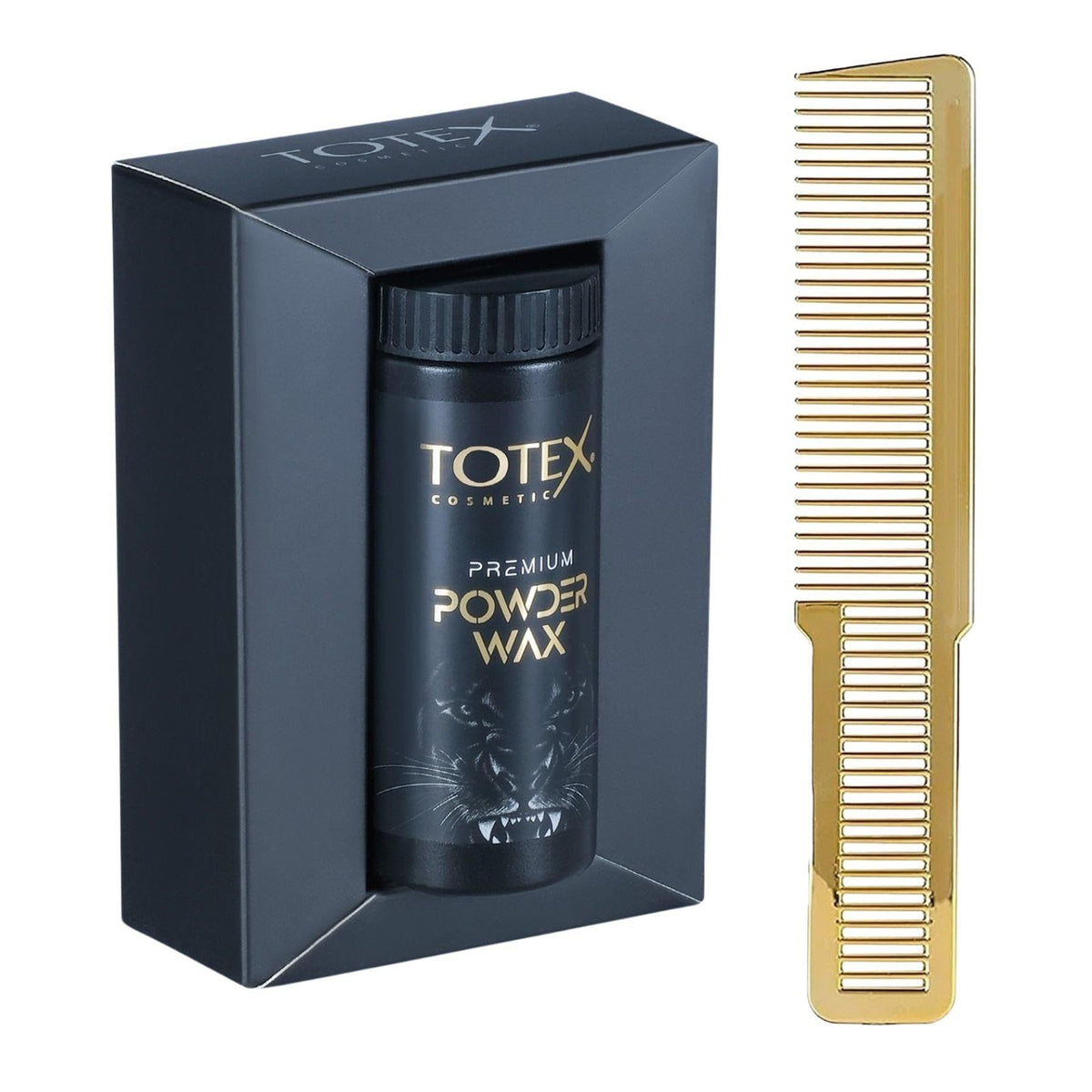 Totex Premium Hair Styling Powder Wax 20g + Wahl Style Gold Flat Top Comb | Volumising Thickening Matte Dust | Ultra Strong Hold & Matte Finish for Hair and Beard Styling