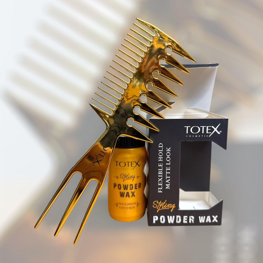 Totex Hair Styling Matte Powder Wax 20g + Wide Tooth Gold Comb No2 | Volumizing Texturising Dust Powder | Strong Hold Matte Finish | Hair & Beard Styling Kit for Men & Women