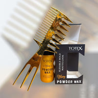 Totex Hair Styling Matte Powder Wax 20g + Wide Tooth Gold Comb No2 | Volumizing Texturising Dust Powder | Strong Hold Matte Finish | Hair & Beard Styling Kit for Men & Women