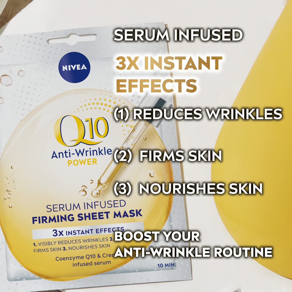 Nivea NIVEA Q10 Power Anti-Wrinkle + Firming Sheet Mask (5 Piece), Anti Ageing Moisturiser Mask, Face Mask Sheet with Coenzyme Q10, 10 Minute Anti Wrinkle Cream Mask