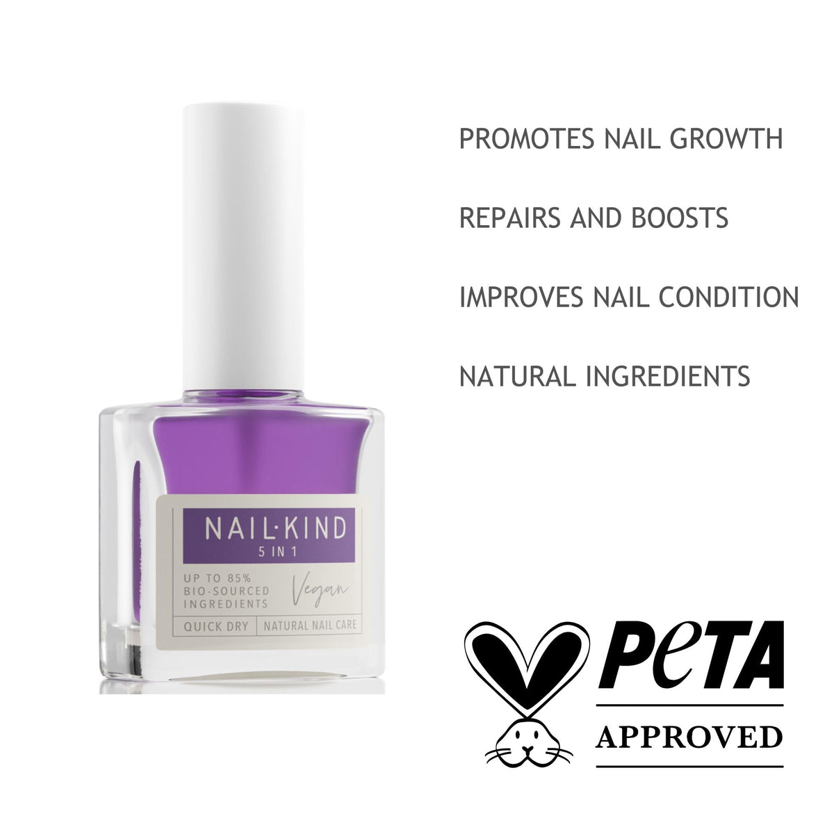 NAILKIND Nail Growth 5 in 1 360 Therapy - Nail Treatment - Nail Hardener - Nail Strengthener - Nail Repair - Peta Certified Cruelty Free - Quick Dry Long Lasting - 8ml