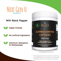 Ashwagandha 500 mg Strength 120 Capsules, Dietary Health Supplement for Men & Women, Supports Stress & Anxiety Relief, Restful Sleep & Focus, Ashwagandha Herb Root Extract w/ Withanolides by NGU