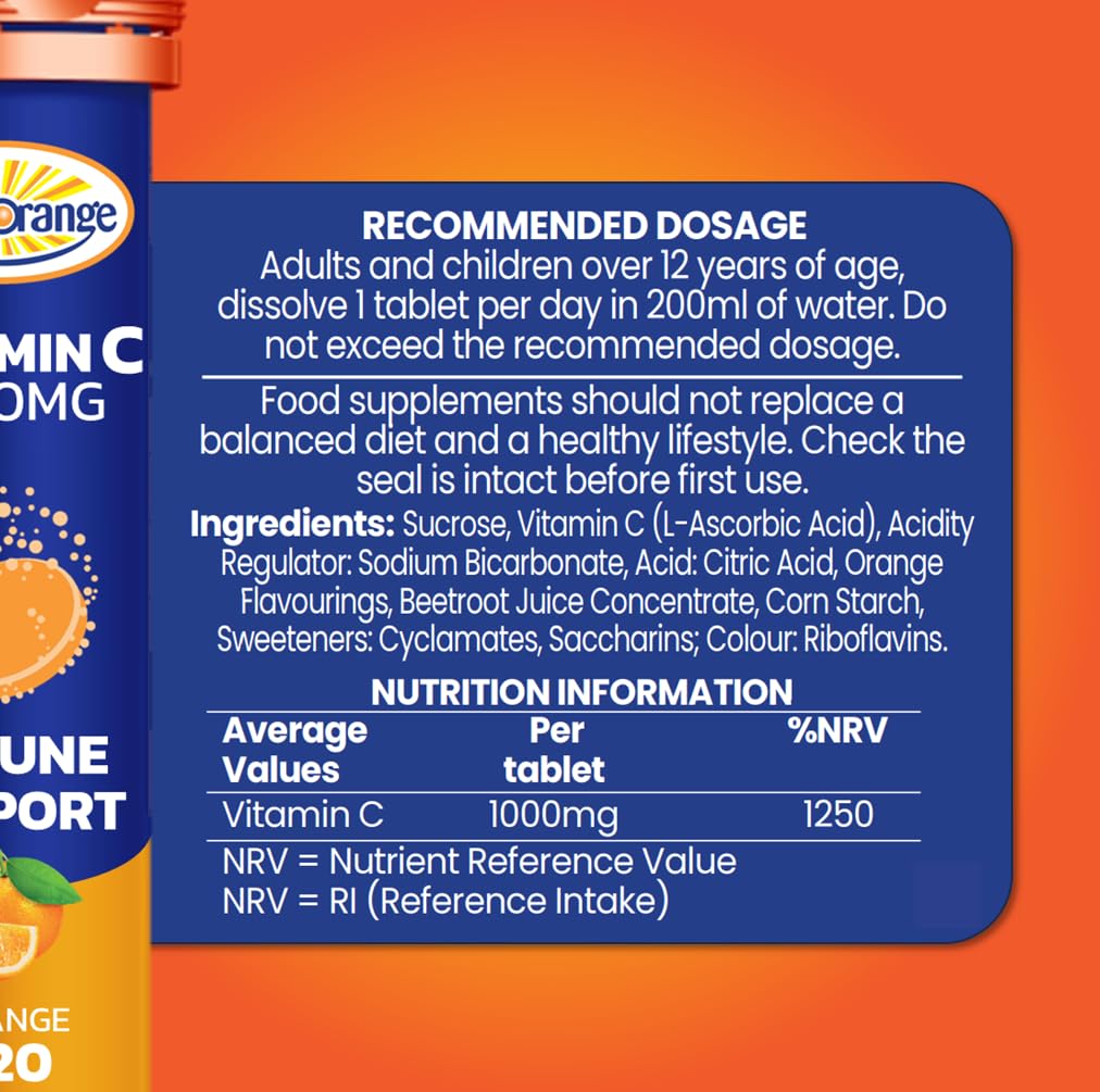 Haliborange Seven Seas Effervescent Vitamin C Tablets, Orange, 20 count