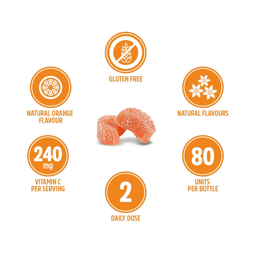 VITALDIN Vitamin C Gummies – 240 mg per Serving - 80 Chewable Gummies (40 Days’ Supply); Orange Flavour – Gluten Free Gummy – for Kids & Adults