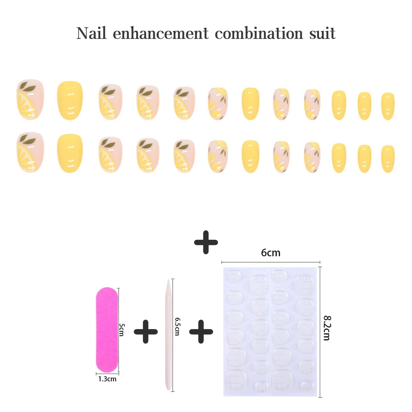 Agasar 24pcs Short Oval False Nails Yellow Stick on Nails Lemon Pattern Press on Nails Removable Glue-on Nails Fake Nails Acrylic Full Cover Nails Women Girls Nail Art Accessories