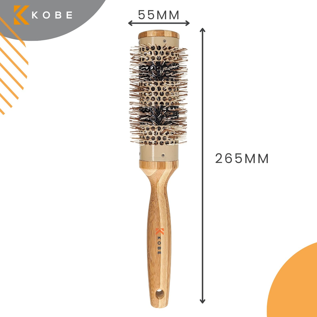 Kobe Pinto Professional Bamboo Thermal Round Brush - Styling Brush for Blow Drying, Curling Brush - Eco Friendly Bamboo Handle - Heat-Retaining Ceramic Barrel Brush (38 mm)
