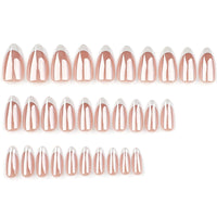 Lomeya Short French Tip Press On Nails - White Almond Shape - 30 Soft Gel Fake Nails in 15 Sizes - Reusable Semi-Transparent Stick On - Classic Look for Women - Easy Press-On Application