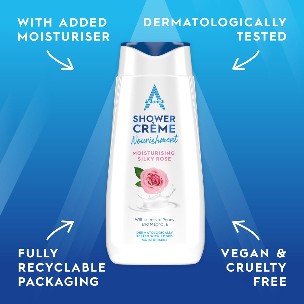 Astonish Shower Crème, Silky Rose, Cleanses and Moisturises, Rose, Peony and Magnolia Scented, 400ml