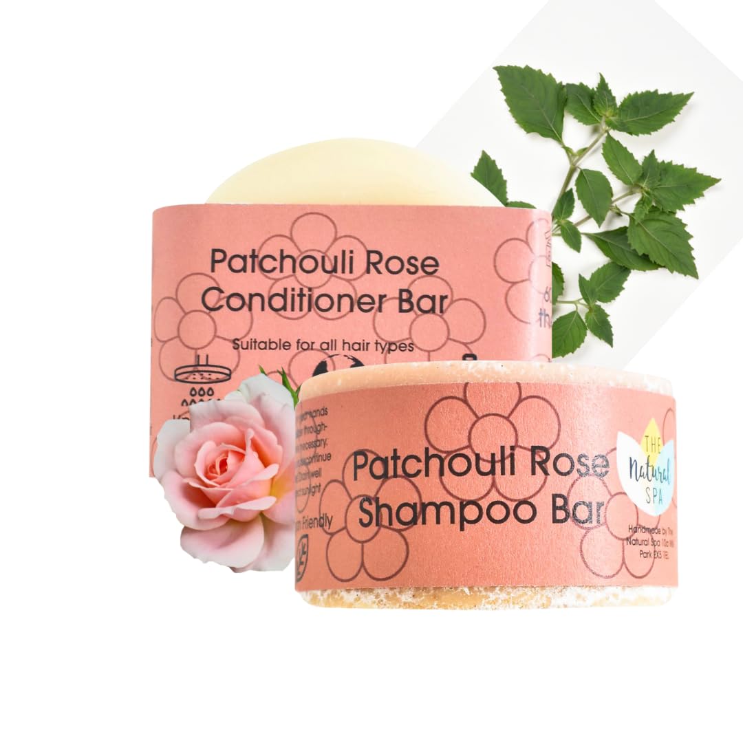 The Natural Spa Patchouli Rose Shampoo and Conditioner Bar Set - Handmade in Devon England - Suitable For All Hair Types - Vegan Friendly - Cruelty Free