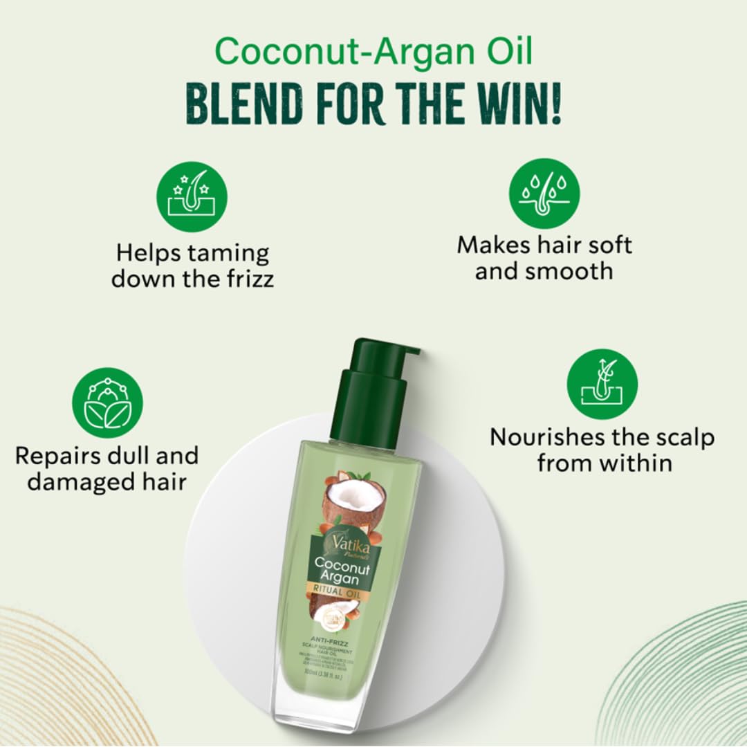 Vatika Naturals Ritual Coconut Argan Hair Oil | 100 ml | Nourishing Hair Oil for Daily Use | Non-sticky, Anti-frizz, and Scalp Nourishment | Contains Coconut & Argan Oil
