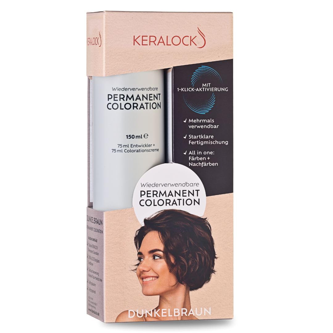 Keralock Hair Color - 150ml, No Premix Needed, Reusable for Up to 4 Months - All-in-One Dye with Conditioner & Brush (Dark Brown, 150ml)
