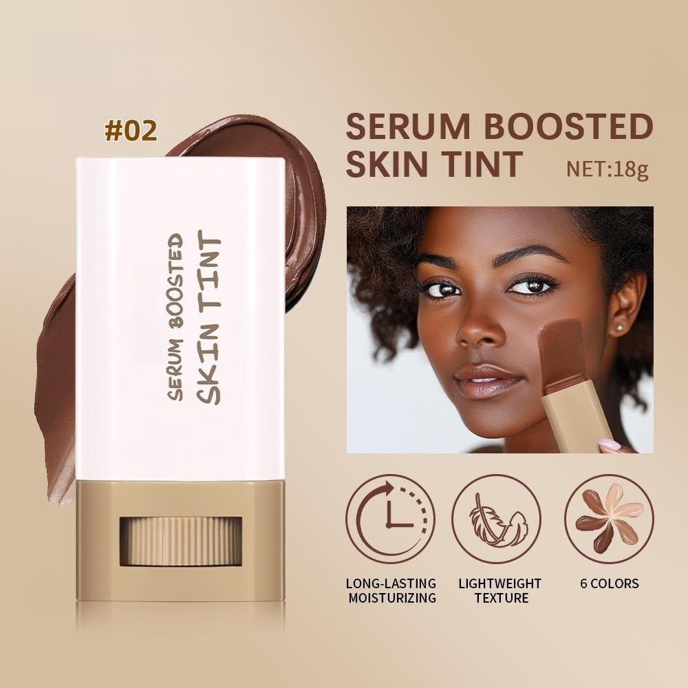 Mubuni Beauty Balm Serum Boosted Skin Tint,Foundation Sticks,Mira/cle Balm Founda/tion,Makeup Found/ation Stick,3 In 1 Solid Tinted Moisturizing Serum Founda/tion,Face Stick-Hydrating Concealer#02