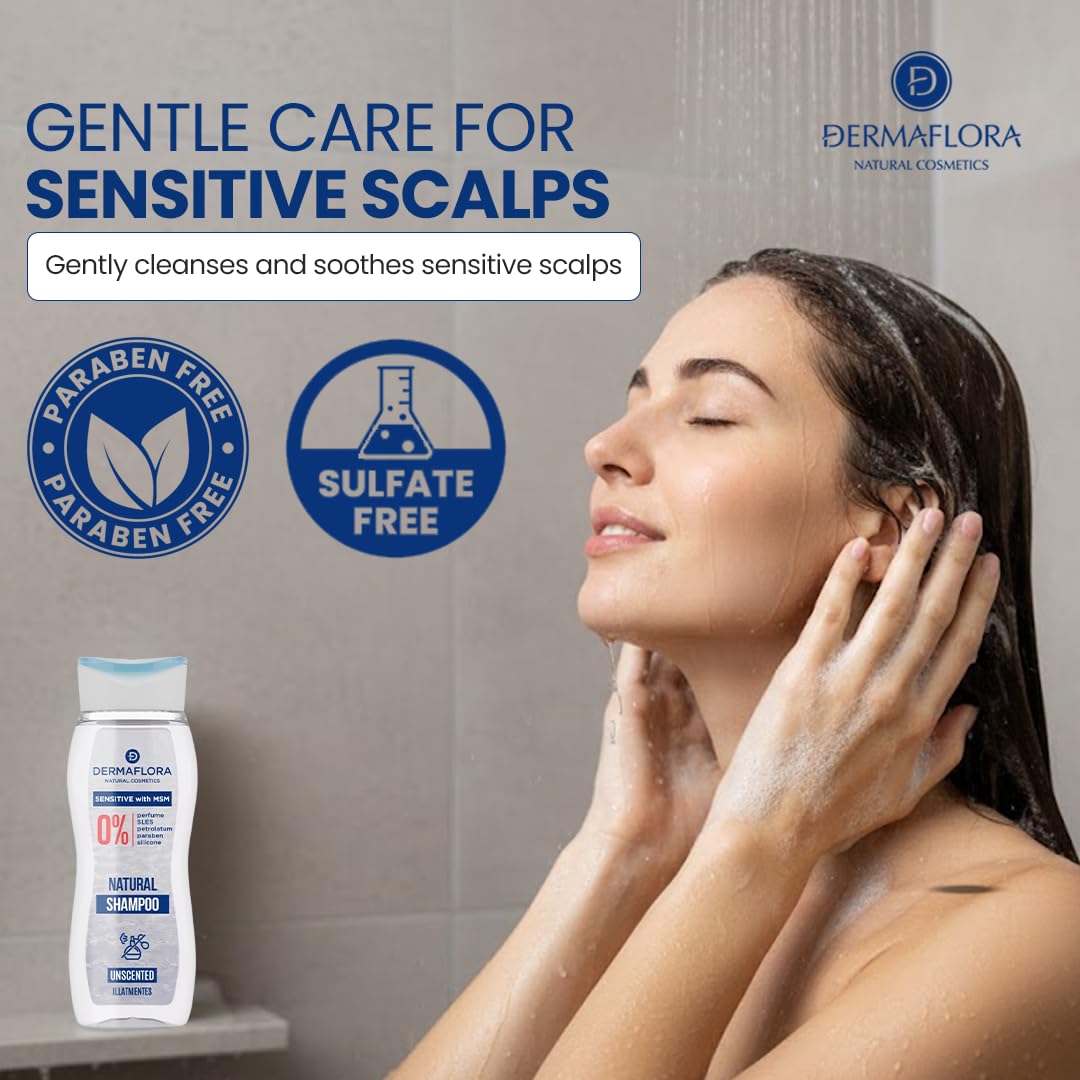 Dermaflora Sensitive with MSM Shampoo – 250ml | Sulfate & Paraben Free Hydrating Shampoo for Sensitive Scalp | Gentle Daily Hair Care for Dry, Damaged or Oily Hair