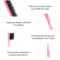 Luoqun88 3 Pcs Hair Styling Brush Set - Double Sided Edge Control Brush, Rat Tail Comb & Bristle Hair Brush for Home, Salon, and Travel (Pink)