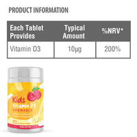 Vitamin D Chewable Supplements for Children 360 Raspberry Flavour Tablets by Sunshine Nutrition (Kids Chewable D3)