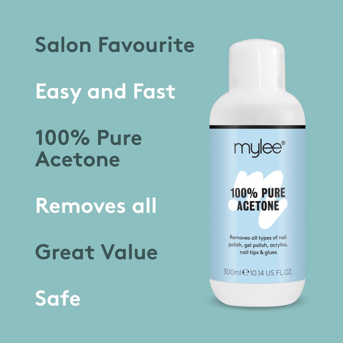 Mylee 100% Pure Acetone Nail Polish Remover for UV/LED Gel Soak Off (300ml)