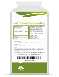 NAC N-Acetyl-Cysteine 600mg | 120 Vegan Capsules | NAC Supplement | Vegan NAC Supplement | High Strength & High Bioavailability - Manufactured in the UK by Hellenia