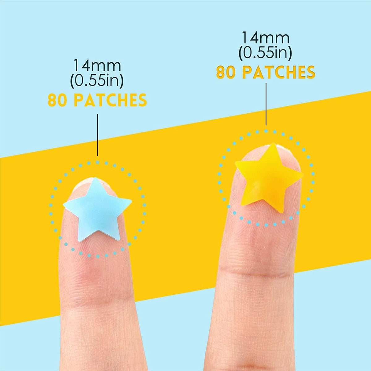 BAGLAK Star Shape Pimple Patch -300 Patches - Yellow & Blue, Hydrocolloid Patches - Pimple Stickers - Blemishes Patch - Facial Care