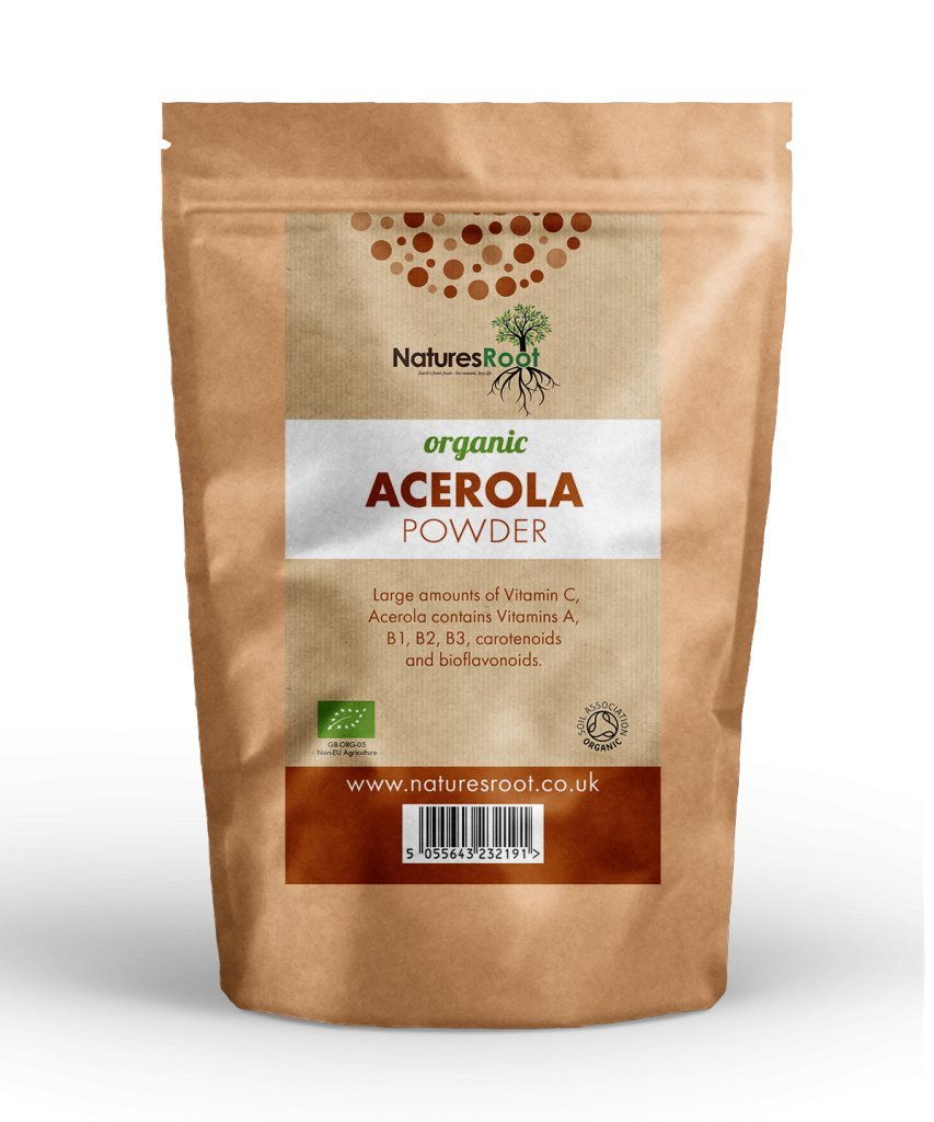 Natures Root Organic Raw Acerola Powder 60g - Vitamin C | Cherry Extract | Freeze Dried | GMO Free
