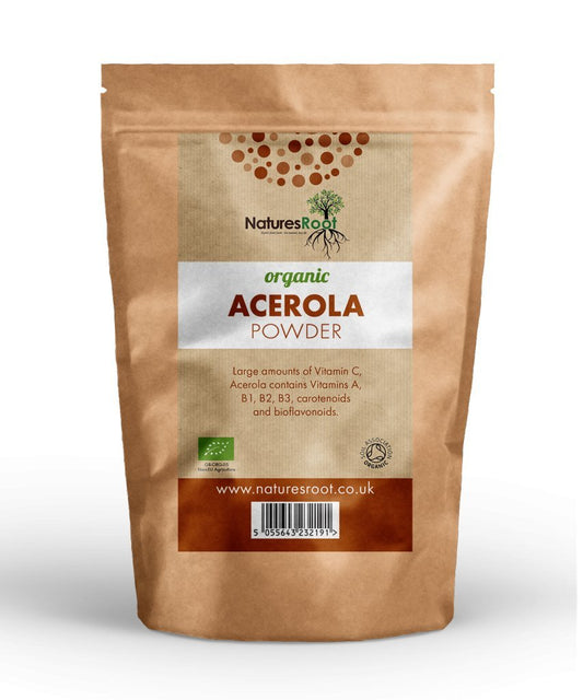 Natures Root Organic Raw Acerola Powder 60g - Vitamin C | Cherry Extract | Freeze Dried | GMO Free