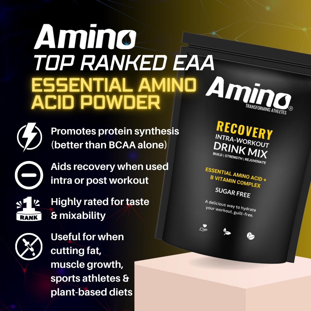 Amino Recovery - EAA & BCAA Intra Workout Powder - 7000mg EAA Amino Acid Recovery Drink & BCAA Powder - Protect Muscle & Aid Recovery - Sugar Free & Vegan (Apple, 22 Servings)