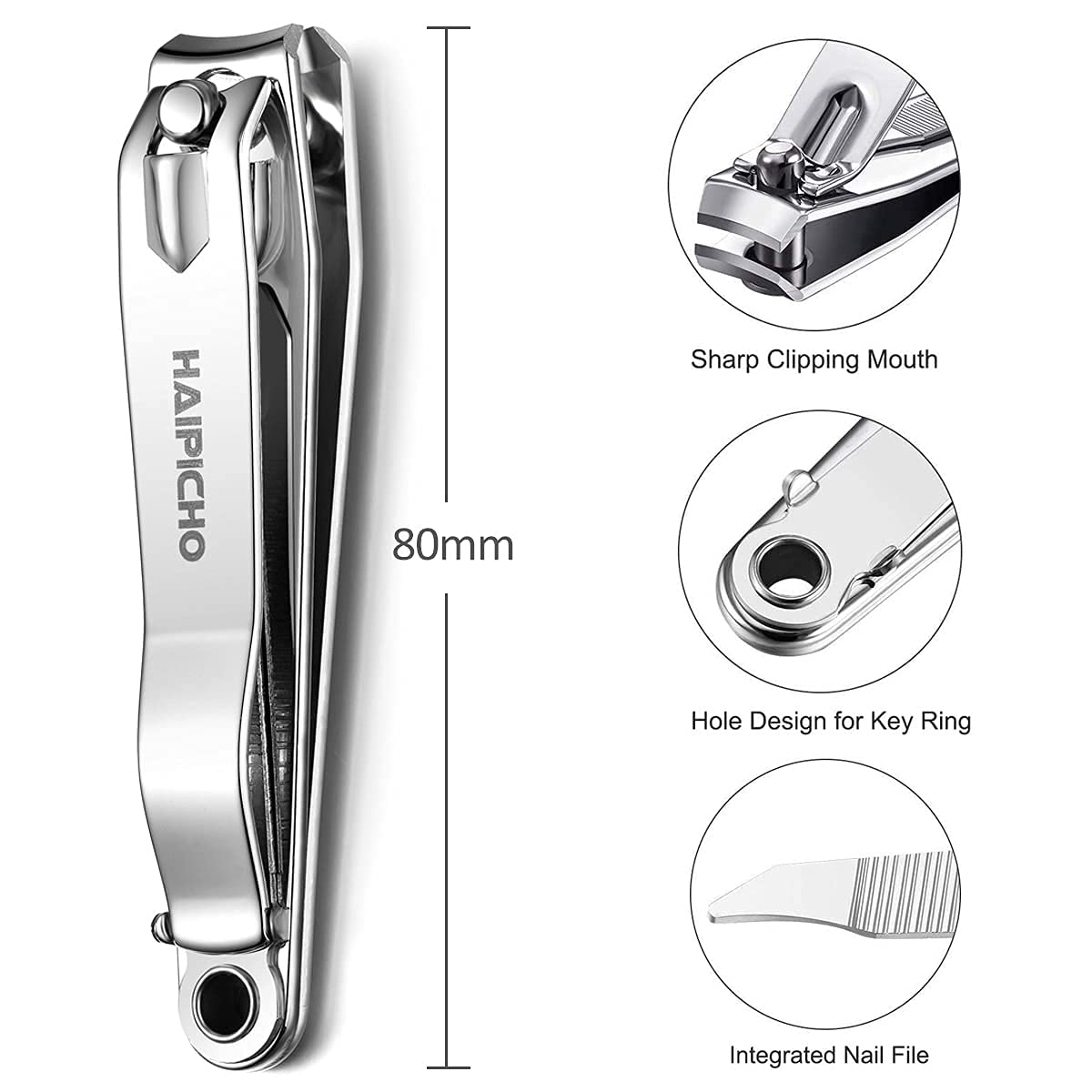 haipicho Nail Clipper, Made with Heavy Duty Stainless Steel, Suitable for Thick Fingernail Toenail Men Women (Silver 1 Pack)