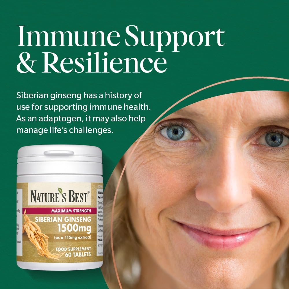 NATURE'S BEST Nature's Best Siberian Ginseng 1500mg - Highly Researched Adaptogen - UK Made - 60 Tablets (2 Months' Supply)