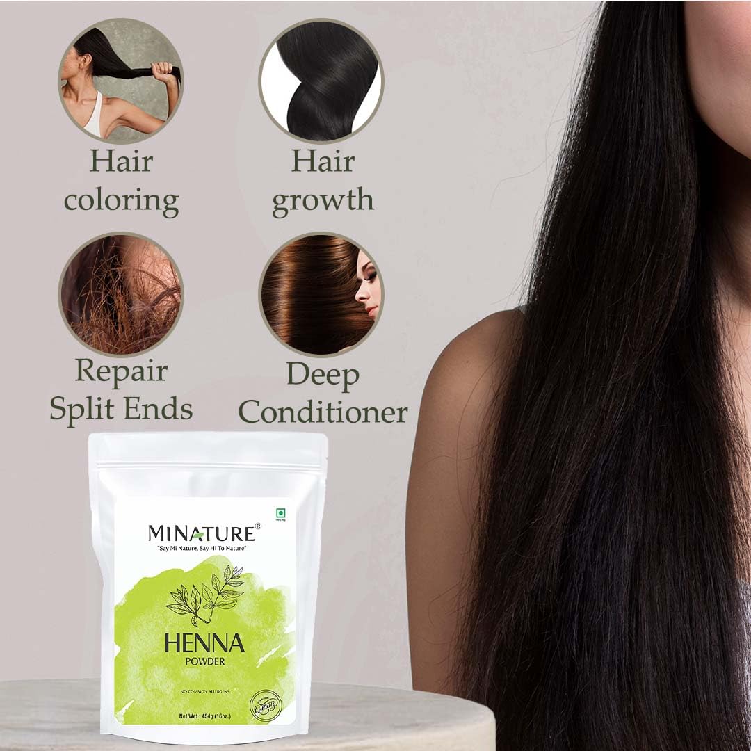 minature mi nature Henna Powder (Lawsonia inermis) | Natural Hair Color| Mehandi Powder for Hair | from Rajasthan| Presevative Free | 454gm (16.01 Oz) hair dye |pure and natural | no preservative