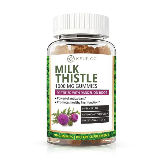 Keltico Milk Thistle Gummies 1000mg – Fortified with Dandelion Root – Liver Support & Detox Supplement – Vegan, Gluten-Free – Antioxidant Support - 90-Day Supply - Liver Health - Cleanse