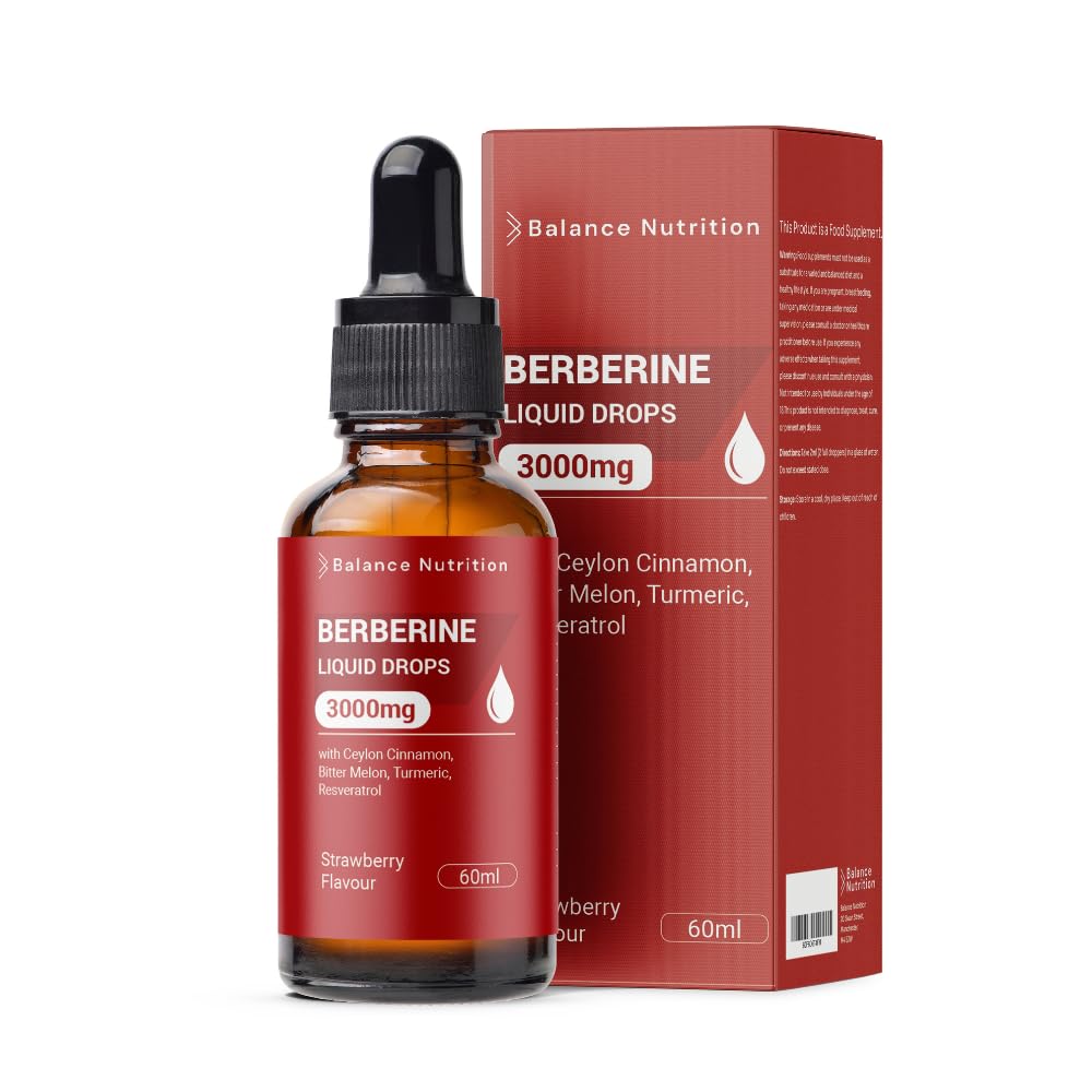 Berberine Liquid Drops 3000mg, High Strength Berberine Supplement, 60ml, Strawberry Flavour