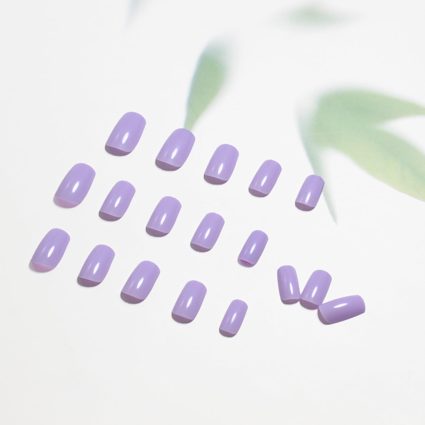SXVME Light Purple Press on Nails Short Medium Square, Short False Nails Coffin, Glossy Solid Pastel Lavender Fake Nails Set,Natural Fit, Reusable Soft Gel Stick on Nail for Women, in 24 Pcs