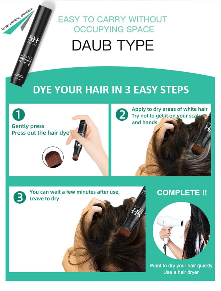 SEVICH Grey Hair Dye Brush Pens - Hair Root Touch Up Temporary White Hair Cover for Solon Home 20ml Darkbrown