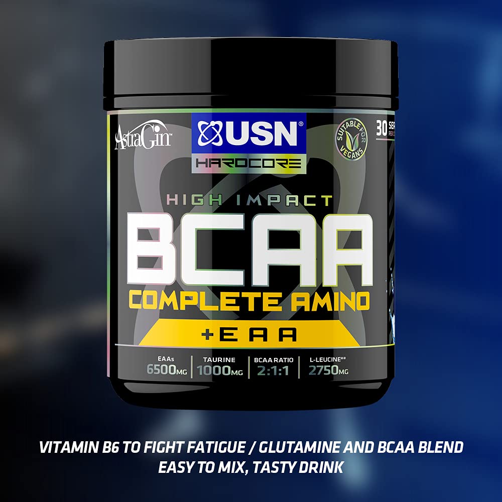 USN Complete Amino Blue Raspberry Flavour BCAA + EAA 400g (30 Servings): High Impact Essential Amino Acids & BCAA Powder