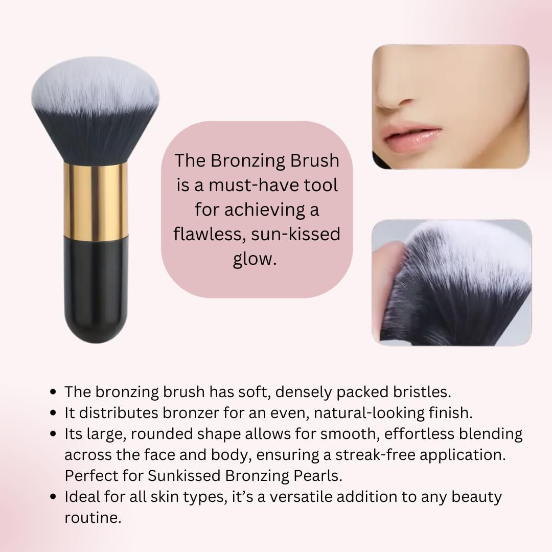 Sunkissed Bronze & Glow Makeup - Includes 2 x 45g Tubs of Sunkissed Bronze & Glow Bronzing Pearls and 1 Soft Bronzing Brush - Bronzer - Vegan-Friendly Makeup Bundle by Kevagh