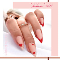 CharmBurst 24-Piece Valentine's Day Press On Nails, Almond Fake Nails, French Love Heart Line Design Artificial Nails For Application, False Nail Tips