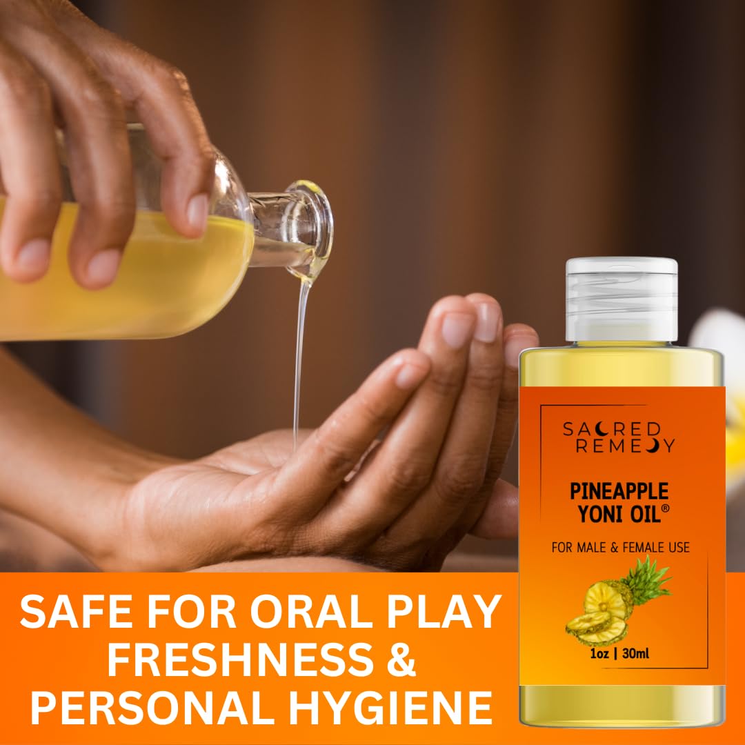 Sacred Remedy Pineapple Yoni Oil Potent, Hydrating, Moisturising Lotion Oil. 100% Natural & Vegan. Reduces Friction, Chaffing & Dryness. Balances PH Level & Fresh Scent with Vitamin E (50ml)