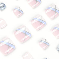 Ceboic 24Pcs Short False Toenails, Square French Fake Toe Nails, Acrylic Full Cover Stick on Toe Nails with Glitter Lines, Reusable Blue White Press on Toenails for Women and Girls Daily Decorations
